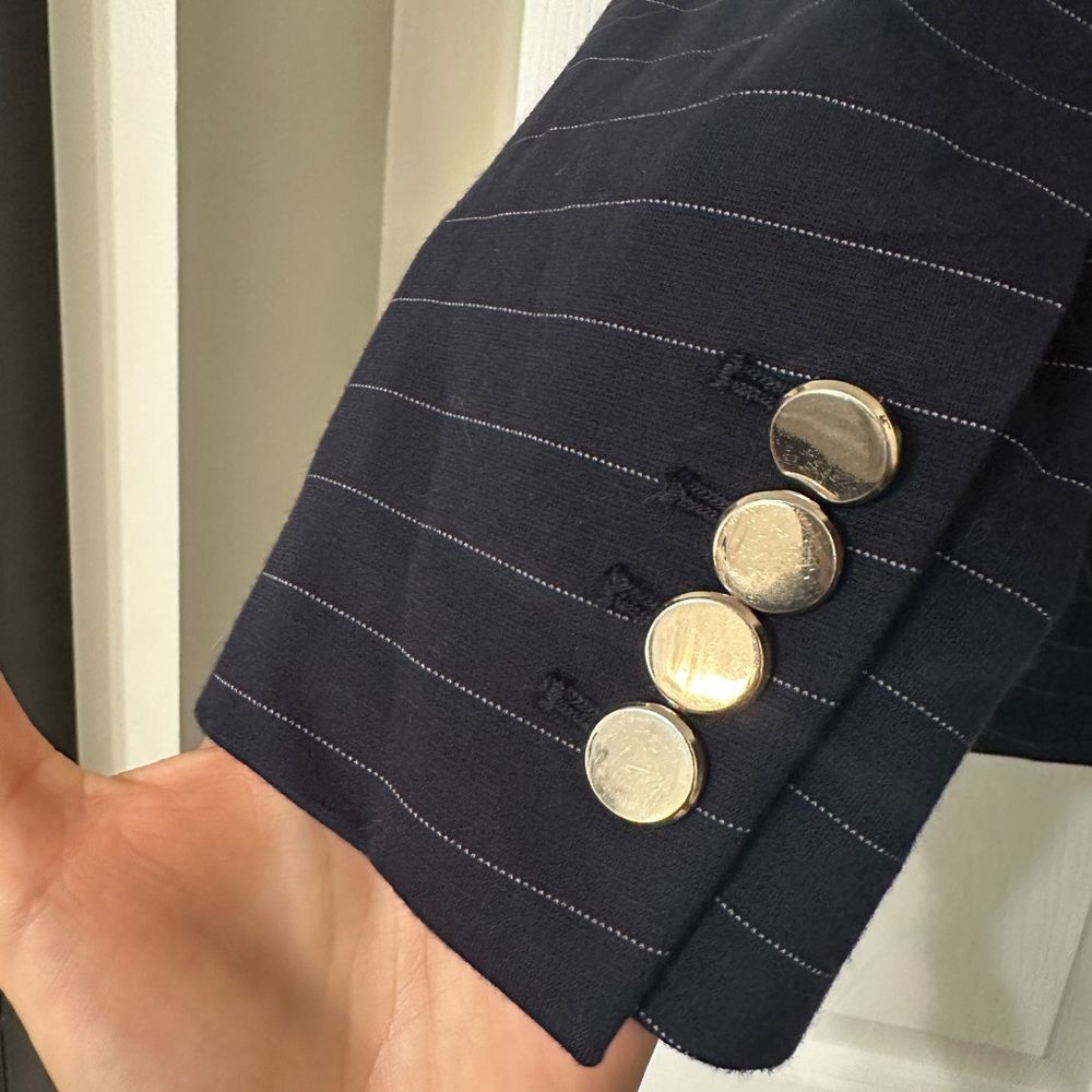 Ann Taylor Navy Pinstripe Blazer Jacket | Size 4 - Picture 2 of 5